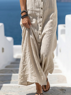 Marune™ | Mouwloze Maxi Jurk met Knopen en Kap