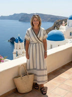 Thalassa™ | V-hals Korte Mouw Wikkel Taille Midi Jurk