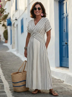 Cressida™ | V-hals Korte Mouw Kruis Taille Midi Jurk