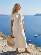 Elowyn™ | Ronde Hals Korte Mouw Pocket Maxi Jurk