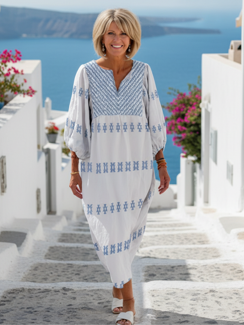 Evadne™ | V-Hals Lange Mouw Geborduurde Maxi Jurk