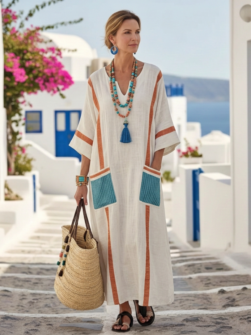 Noemi™ | V-Hals Halve Mouw Pocket Maxi Jurk